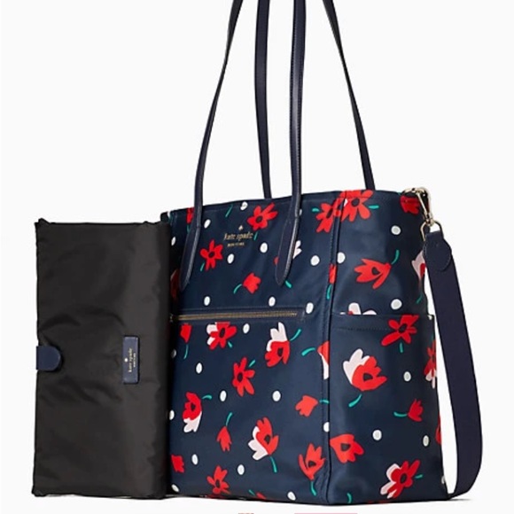 Kate Spade Diaper Bag Red Flowers Chelsea Whimsy Floral Baby Bag Navy Blue NWT - Picture 2 of 7